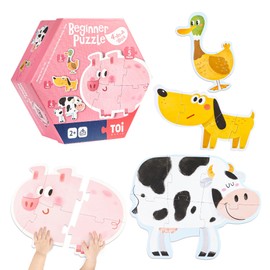 TOI Large Piece Toddler Puzzles for 2-4 Years Old, 4 Packs Beginner Puzzles for Toddlers, Kids Big Shape Preschool Learning Puzzle for Boys Girls Gift, Farm Animals