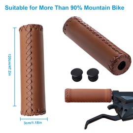 2 Pairs Bicycle Handlebar Grips Set - Artificial Leather Non-Slip Ergonomic MTB/City Bike Accessories，bike handlebar grips (Black + Brown, 120mm Length，Fits Most 22.2mm (7/8") Bicycle​​