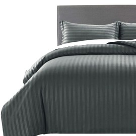 MOONLIGHT20015 Single Duvet Cover Set Reversible Stripes Satin Bedding Set with Pillowcase Soft Hypoallergenic Duvet Covers (Charcoal 135x200 CM)