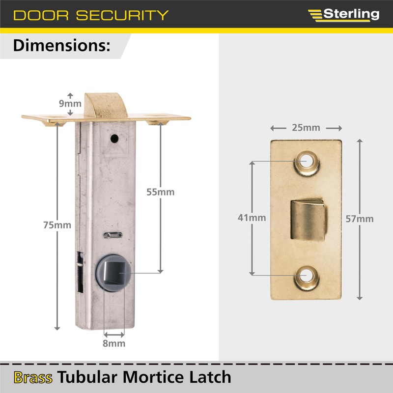 Sterling TML130BP Internal 3" / 75mm Brass Tubular Mortice Latch,