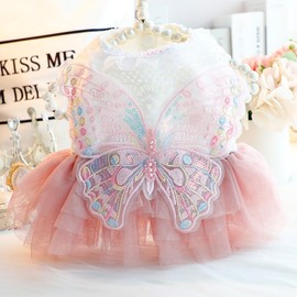 AZA - Vestidos de princesa para perros pequeños, ropa de Lolita, disfraz de hadas de mariposa, gato y niña, lindo chamarra de encaje, trajes de otoño y verano (L,rosa)