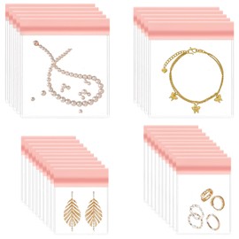36 Pcs Clear Jewellery Bags EVA Plastic Jewelry Pouches Resealable Pink Pouches Anti Tarnish Bags for Women Ring Earing Chain Necklace Bracelet Wrist Watch No Yellowing (4 Mix Sizes)