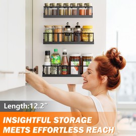 Bunoxea Spice Rack Wall Mounted 3 Pack, Space-Saving Spice Organizer for Spice Jars and Seasonings,Screw or Adhesive Hanging Spice Rack Organizer for Your Kitchen Cabinet,or Pantry Door