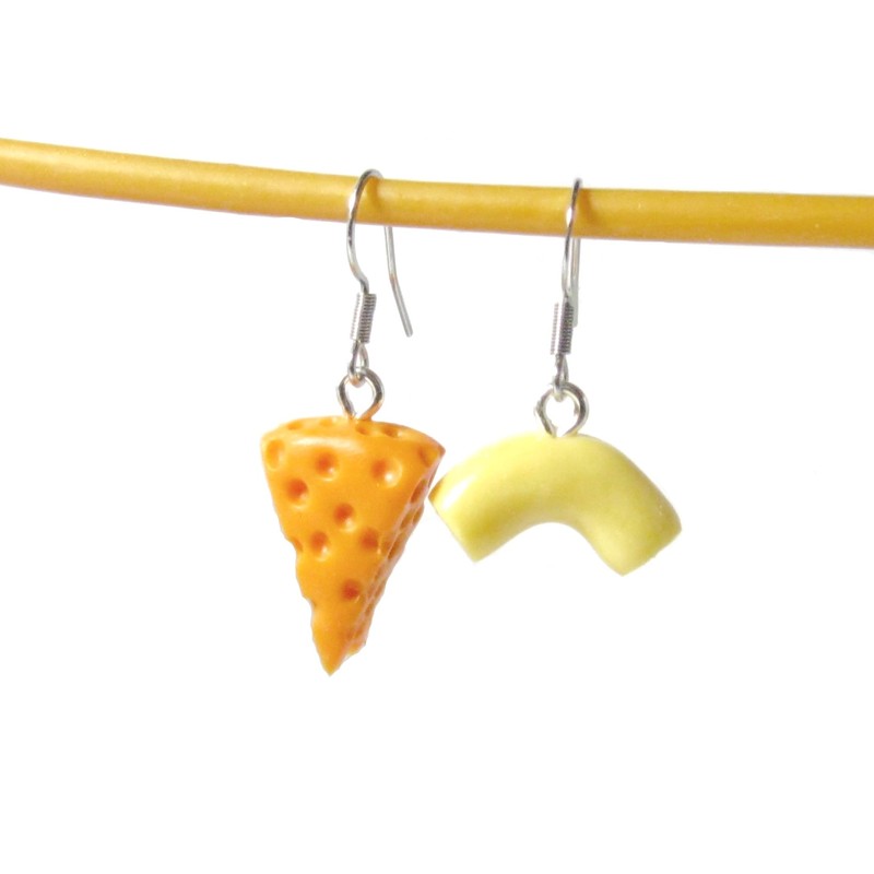 Mac and Cheese Dangle Earrings - Tiny Food Jewelry -