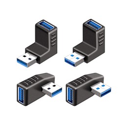 YFFSFDC USB Connector Right Angle Adapter Right/Left/Upward/Downward USB 3.0 Adapter 90 Degree Right Angle Type A (Type A Male to Type A Female) Direction Converter Extension Connector 4 Pack