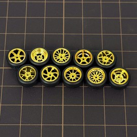 WAVEIST 1/64 Wheels and Tires,Real Rider Series,for Car Culture, The Same Color Electroplated gold but Different Styles,10 sets in a Pack. (Electroplated gold)