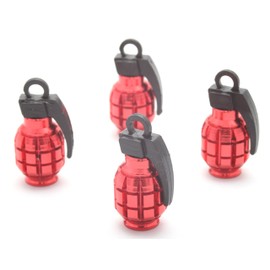 4 x valve caps, hand grenade, colour: red, valve cap, Vhar