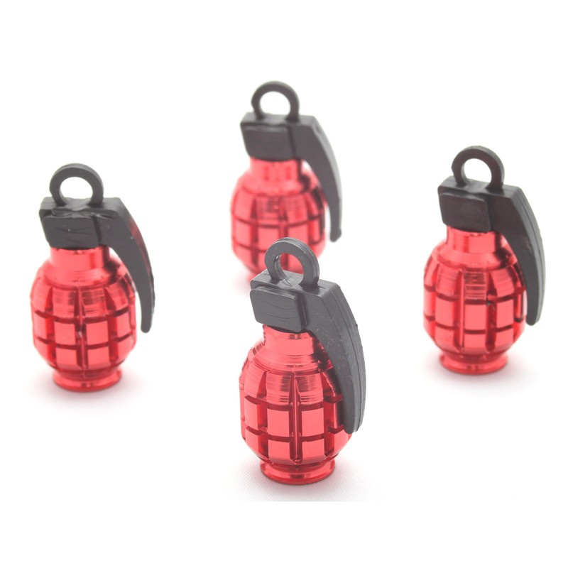 4 x valve caps, hand grenade, colour: red, valve cap,
