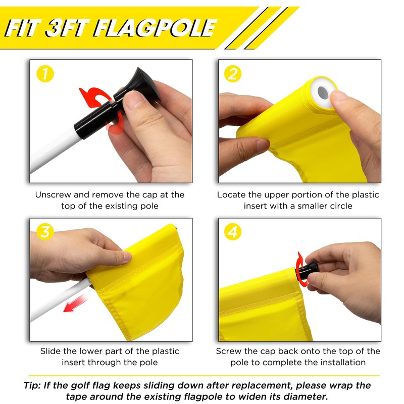 KINGTOP Golf Flag 8x6 Inch - Plain Yellow, 420D Nylon,