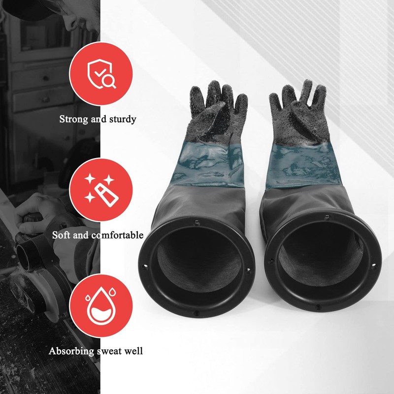 Liseng Sandblasting Gloves for Sandblasting Cabins, 60 cm with O-Rings