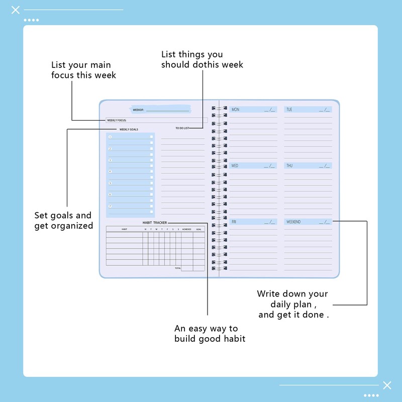 Weekly Planner Notebook, A5 Spiral To Do List Notebook 52