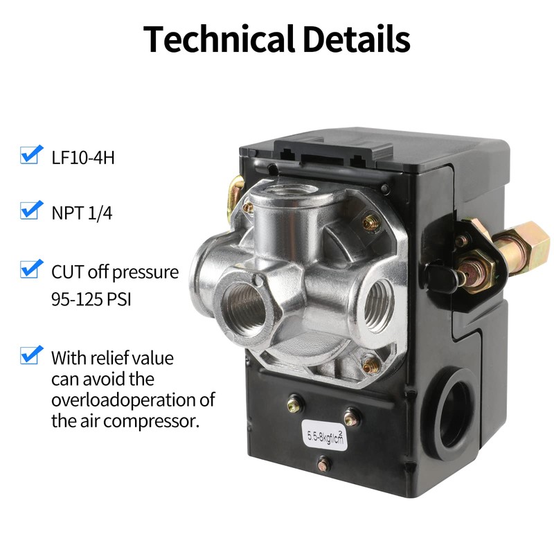 OAMCE Air Compressor Pressure Switch Replacement LF10-4H with 95-125 PSI