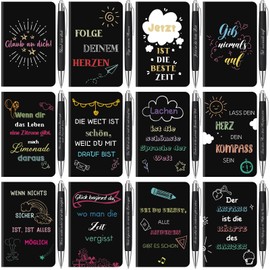 Tenare Set of 12 Appreciation Gifts for Colleagues, Inspirational Vintage Notebooks, Mini Pocket Notebooks, Ballpoint Pen with Motivational Quotes for School, Office, Home (Black, Black)