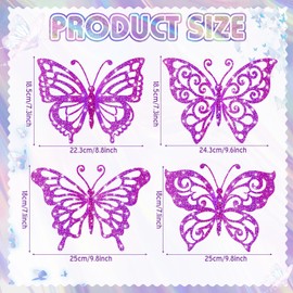 AmazingSpark 20 Pcs Large Purple Butterfly Decorations Metallic Laser Butterfly Wall Decor 3D Giant Sequin Centerpieces Party Favor for Birthday Baby Shower Nursery Wedding Supplies