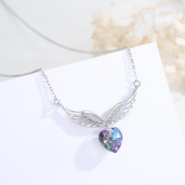 PERZAT Angel Wings Necklace 925 Sterling Silver Guardian Angel Wings Pendant with Crystal Angel Wings Jewelry Gifts for Women Girls