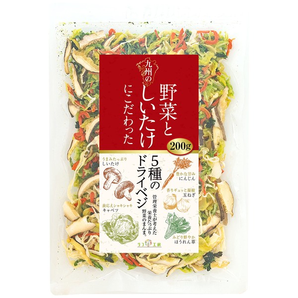 Supervised by a Dietitian, Japanese Dried Vegetables, Made in Japan, Dried Vegetables and Shiitake Mushrooms, 5 Kinds of Dried Veggies, 7.1 oz (200 g), Large Capacity Size, Raw Wood Shiitake, Cabbage,