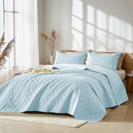inron Quilts Queen Size,Sky Blue Microfiber Ultrasonic Full Bedspreads,Lightweight Breathable Coverlet,Modern Geometric Pattern Thin Bedding Set for All Seasons(1 Quilt,2 Pillow Shams)