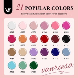 VANREESA 24 Pcs Gel Nail Polish Set 21 Colors Gel Nail Polish Base Coat Glossy & Matte Top Coat with Gel Polish Set Nude Pink Red Orange Green Blue Purple Gel Polish Kit Gifts for Women Girls