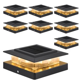 Post Cap Lights 8pack, 4x4 Deck Fence Post Solar Lights Outdoor with Warm White Lighting,Black Waterproof Solar Post Lights for Vinyl/Wood Posts to Decorate Fence, Deck,Garden, Patio