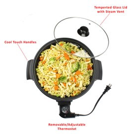 12-Inch Round Nonstick Electric Skillet with Vented Glass Lid
