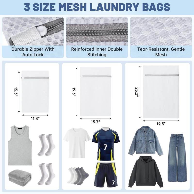 WELIDAY Large Laundry Backpack Bag with 3 Sizes Mesh Wash