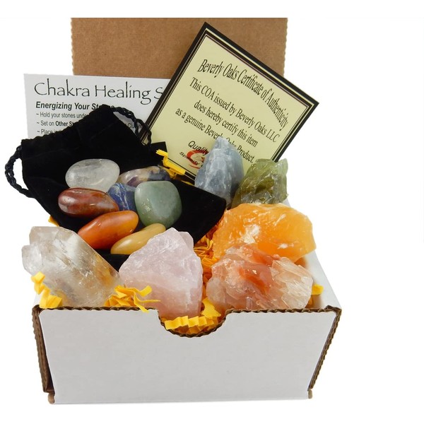 Chakra Mineral Starter Set/Crystal Healing Kit ~ 6 Colorful Mineral Stones Plus 7 Chakra Tumbled Gemstones, Spiritual Metaphysical, Reiki, Chakra, Healing, Bohemian, Natural
