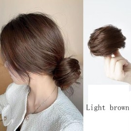 Expandable Bun Hair Piece Ponytail Extensions Synthetic Donut Updo Hairpiece Hair Bun Holder Stretchy Clip Ring(Light brown).