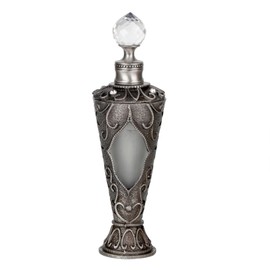 SEVENBEES 15ml Vintage Glass Perfume Bottle with Antique Silver Flower Figurine - Refillable Empty Decorative Bottle for Essential Oils - Girl or Women Gift for Dresser Table Decor