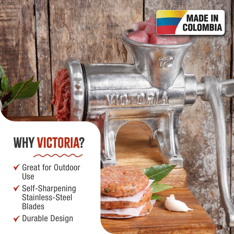 Victoria Cast Iron Meat Grinder with a Table Fixed Mount,