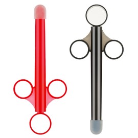 Famolay Lube Applicator for Women Man, 2PCS Injector with 10ml Scale Smooth Rounded Cap, Reusable, Easy to Clean (Black-Red)