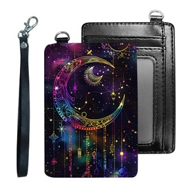 Tudguiloae Credit Holder Slim Wallet, PU Leather RFID Blocking, Women & Men Front Pocket Small Card Holder, Credit Card Wallet with Wristlet, Convenient Travel Business-A, Moon Dream Catcher, Modern