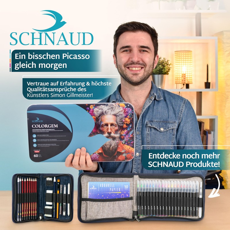 SCHNAUD Colorgem Colouring Pencils for Adults - 60 Colours Artist