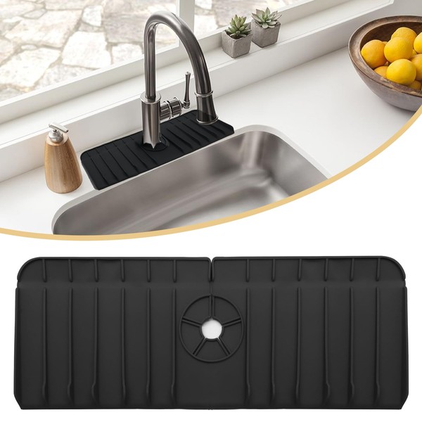 Uenhoy Kitchen Sink Splash Guard Silicone Faucet Sink Mat, Black
