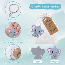 RHQFDM 30 Pieces Party Favours Christening Elephant Key Ring PVC Elephant Pendant Set Pink Elephant Children's Key Ring with Organza Bag and Thank You Tag Made of Kraft Paper, pink