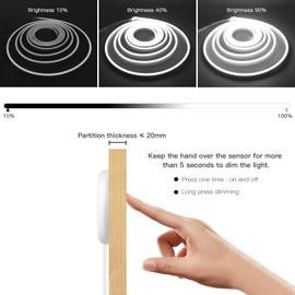 CHNMALITAI 2M White Neon LED Strip, 5V USB Dimmable Neon LED Strip with Touch and Hand Sweep Dimmer Switching for Indoor Cabinet Showcase Kitchen Decoration Lighting (White)