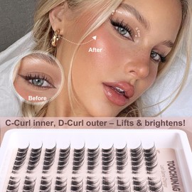 TOOCHUNAG Wispy Lash Clusters Natural Cluster Eyelash Extensions 3D Fairy Individual Lashes Clusters Eyelashes CD Curl Left&Right 7-15mm DIY Lash Extension at Home