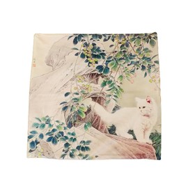 SWINGPLUS Cushion Cover, Cat Print, Animal Pattern, Animal, Interior Goods, Asian Cat, Painting Style, 17.3 x 17.3 inches (44 x 44 cm) (White Cat))