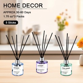 POWSHELF Reed Diffuser Set of 3 Pack,50ML Lavender Jasmine Gardenia Scented Oil Diffuser with 5 Sticks,Home Fragrance Reed Diffuser for Bedroom Bathroom Office (Lavender/Jasmine/Gardenia)
