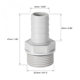 sourcing map PVC Barb Hose Fitting Connector Adapter 12mm or 15/32" Barbed x 3/4" G Male Pipe 6pcs