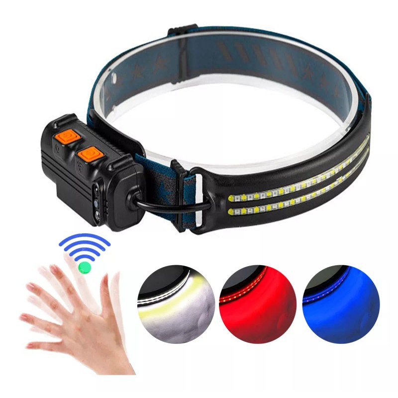 Headlamp Lampara Minera Luz Led Patrulla Sensor Recargable Linterna