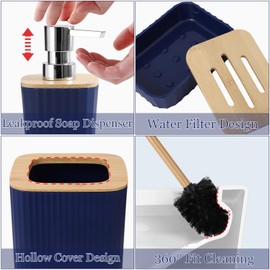 XLHOMO Bathroom Set - Navy Blue Bathroom Accessory Sets Complete with with Trash Can,Toothbrush Holder,Toothbrush Cup,Soap Dispenser,Tray,Soap Dish,Toilet Brush,Qtip Holders for Bathroom Home Decor