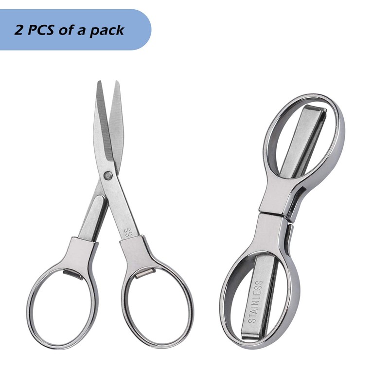 GIVEDOUA 2Pcs Folding Scissors,Safe Portable Travel Scissors,Stainless Steel Telescopic Cutter