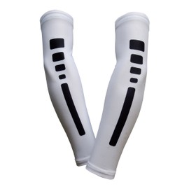 PAIR - Sports Farm - Compression Elbow Arm Sleeves (YOUTH MEDIUM, WHITE BLACK STRIPE)