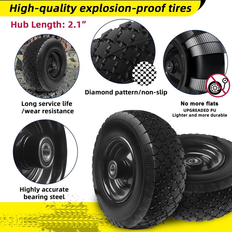 Kavedodu 12'' Flat Free Tires Rubber Replacement Solid Tire, 2.1"