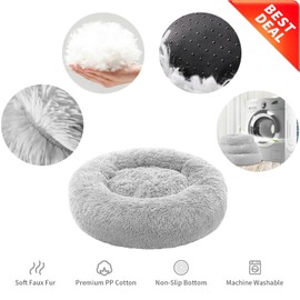 YOJOGEE Calming Donut Dog Bed for Medium Small Dogs Cats, Fluffy Anti Anxiety Dog Beds Washable Puppy Bed Non-Slip Plush Cuddler Warming Round Faux Fur Pet Bed