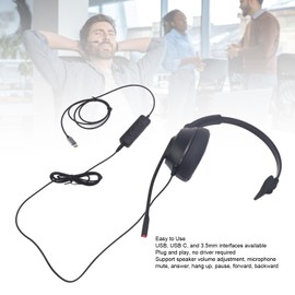 USB C Headset with Mic for PC, USB & 3.5mm, On-Ear Mono Telephone Headset for Calls and Music, Noise Canceling Microphone with in Line Control for Computer, Laptop