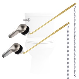 Hygie Rinse 2PCS Universal Metal Toilet Handle Replacement Kit Front Mount Toilet Lever Compatible with TOTO/Glacier Bay/Gerber, Toilet Flush Handle with Flapper Chain, Brushed Nickel