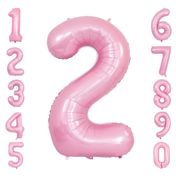 Ousuga Pearl Pink Number 2 Balloons, 40 Inch Self Inflating Giant Helium Foil Mylar Pink Digit Balloons for Girls Birthday Princess Theme Party Baby Shower Gender Reveal Graduation Decors(2)