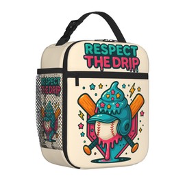 WOEMOZAP Respect The Drip Baseball Lunch Box for Boys, Cool Ice Cream Drip Insulated Lunch Bag with Bottle Pocket, Kids Teen Youth Lunch Tote for School, Work, Sports & Travel