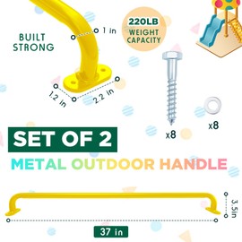 Lounsweer 2 Pcs 37'' Playground Handle Metal Playground Safety Handle Long Grab Handle Bars for Treehouse Rock Climbing Wall Playground(Yellow)